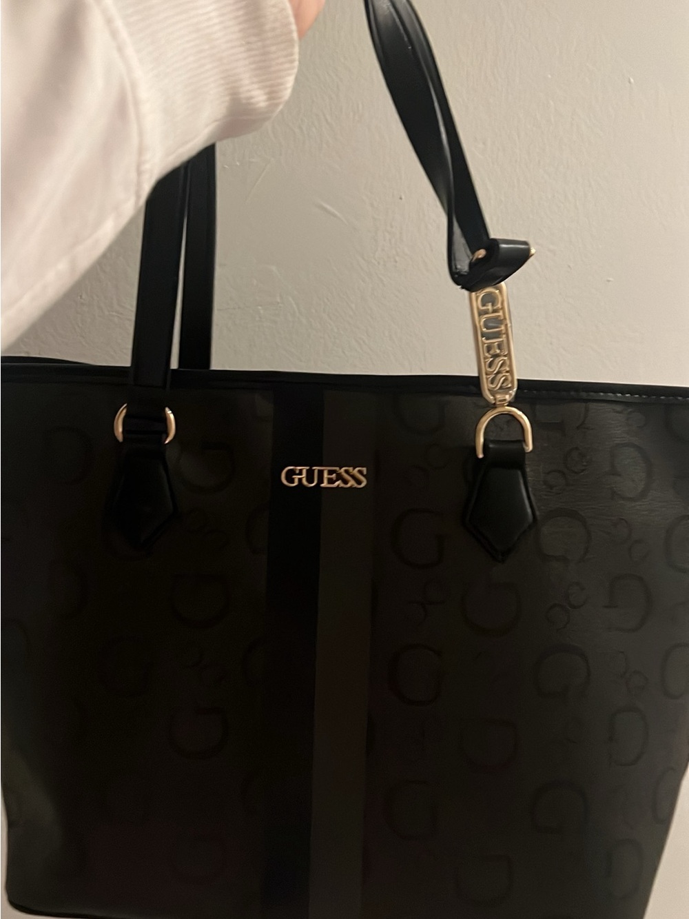 GUESS Black Tote with Gold Logo Hardware